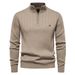 Pure Cross-Border Stand Collar Cotton Sweater Casual Half-Zip Solid Color Pullover High-Quality Men's Knitwear_viptrois.com