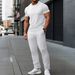 Men's Clothing New Summer Men's Loose Outdoor Leisure Solid Color Jacquard Round Neck Short Sleeved Trousers Suit_viptrois.com