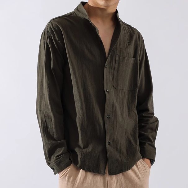 Trendy Long Sleeved Shirt For Men In Spring And Autumn, Slim Fit Solid Color Shirt, Casual Workwear Jacket, Top_viptrois.com