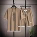 Men's Clothing Waffle Casual Suit Summer Short Sleeved Youth Shorts Sports Men's T Shirt Set Large Size Men's Clothing Matching_viptrois.com