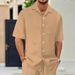 Men's Short Sleeve Shirt & Drawstring Trousers Set – Lightweight Polyester, European Fit (White/Apricot/Khaki/Brown/Black/Azure/Navy, S-XXXL)_viptrois.com