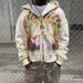 Streetwear Hip-Hop Graphic Hoodie With Rhinestone Zipper - Unisex Oversized Pullover For Men & Women_viptrois.com