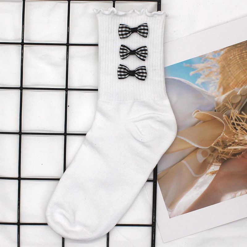 Socks New Lolita Socks Women's Cute Soft Princess Socks Lace Middle Tube Socks Black And White Bowknot Women's Socks_viptrois.com