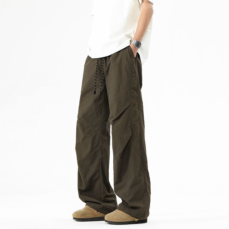 Men's Summer Casual Pants Pleated Work Pants Loose Wide Leg Trousers_viptrois.com