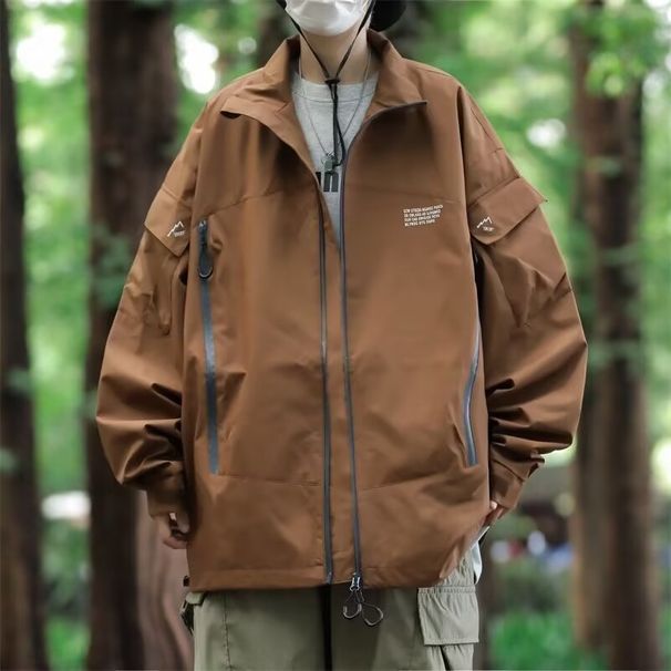 Retro Casual Stand Up Collar Assault Jacket For Men, Spring And Autumn Outdoor Functional Workwear Jacket, Loose Jacket_viptrois.com