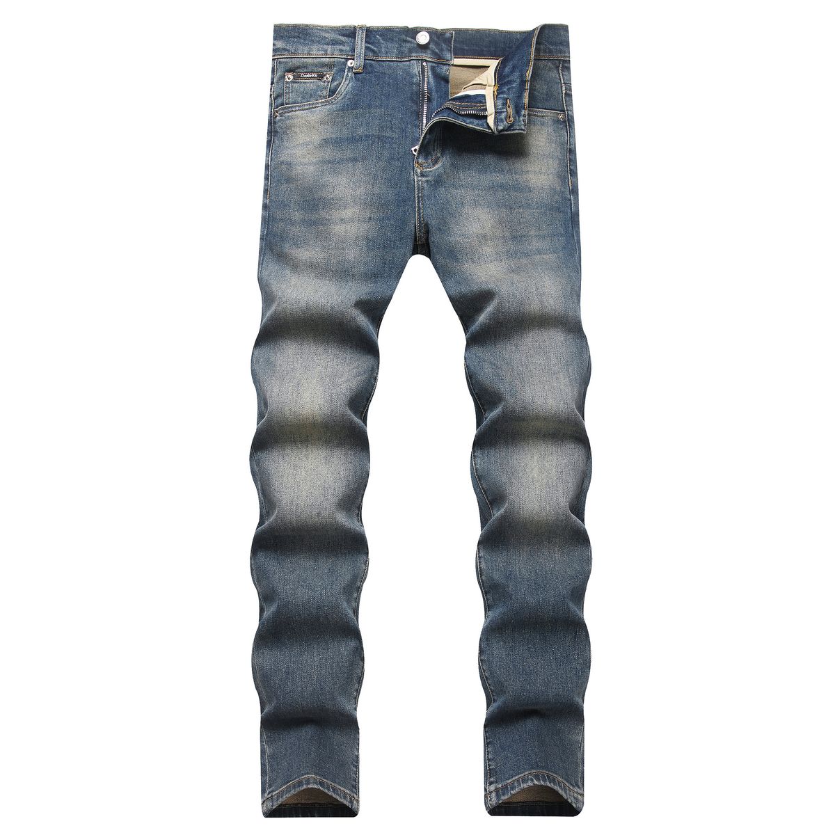 Spot Men's Retro Slim Fit Stretch Jeans Trendy Straight Leg Trousers Versatile Classic Style_viptrois.com