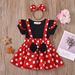 Foreign Trade New Style Girl Suit Lace Flying Sleeve Short Sleeved Top Polka Dot Suspender Skirt Butterfly Headband Three Piece Suit Trendy_viptrois.com