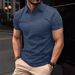 Men's Clothing Men's Summer Sports Fitness Leisure V Neck Elastic Texture Short Sleeved Polo Shirt Men_viptrois.com