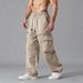 Men's Multi-Pocket Zip-Up Cargo Pants - Relaxed Fit Straight Leg Workwear Trousers For Casual & Retro Style (Khaki, Black, Dark Grey)_viptrois.com