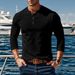 Men's Outdoor Versatile Casual Corduroy Shirt Top Solid Color Round Neck Long Sleeve_viptrois.com