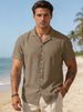 Men's Linen-Blend Short Sleeve Shirt, Casual Lapel Collar Solid Color Breathable Top For Summer, Lightweight Wrinkle-Resistant Relaxed Fit Shirt_viptrois.com