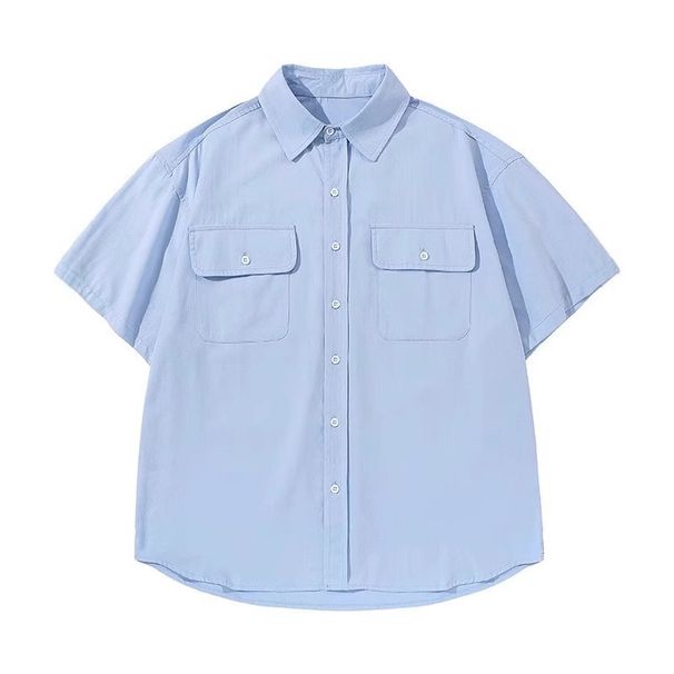 Summer Retro Functional Style Short Sleeved Workwear Shirt For Men, Loose Fitting Couple, Casual Half Sleeved Shirt_viptrois.com