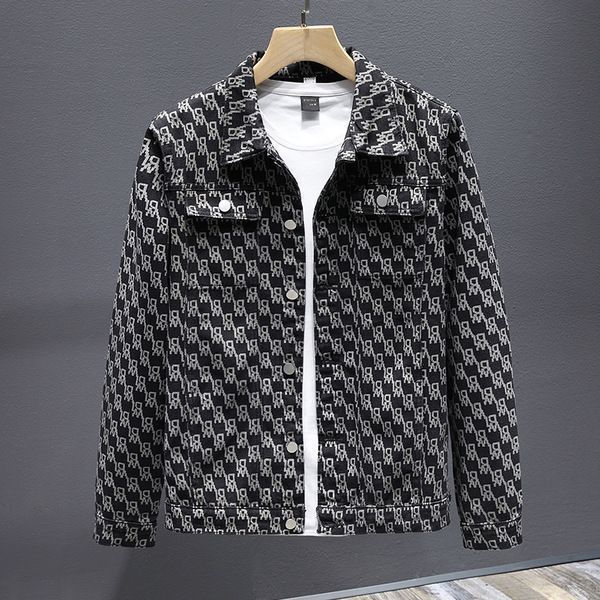 Men's Clothing Designer denim jacket for men with lapel and full body printed workwear tops Autumn trendy high end retro jacket_viptrois.com
