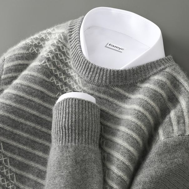 Nordmann Men's Wool Round Neck Color Block Jacquard Thickened Sweater Versatile Fashion Cashmere Knitted Base Shirt Top_viptrois.com
