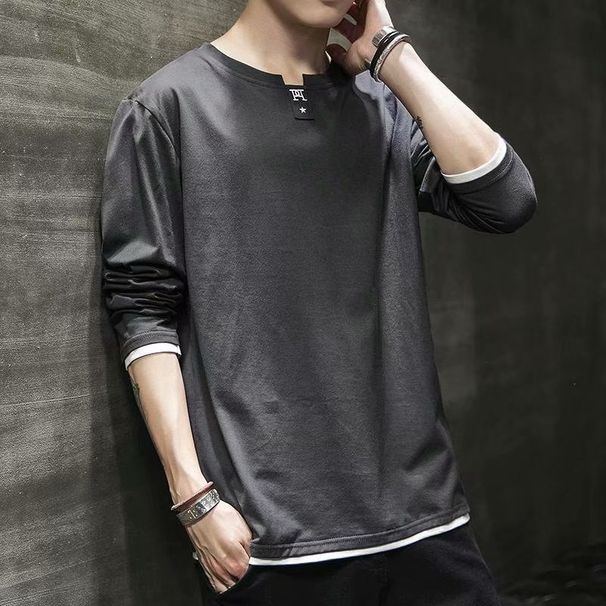 boy Autumn Winter New European American Long Sleeve T-Shirt Cross-Border Korean Style Men's Patchwork Casual Base Shirt One_viptrois.com