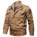 Men's Casual Work Jacket - Lightweight Cotton Spring Autumn Coat With Zipper, Loose Fit, Stand Collar (Khaki, Green, Black) - Sizes 4XL-6XL_viptrois.com