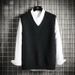 Men's Vest Knitted Autumn Winter Outerwear Trendy Sleeveless V-Neck Loose College Style Sweater For Men_viptrois.com