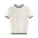 Men's Factory Direct Sales Of Cross Border Summer Knitwear For Men, Round Neck, Cool Silk, Youth Short Sleeved Base Shirt, Color Blocked Slim Fit Top._viptrois.com