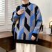 Pure Anyang Men' Autumn And Winter Thickened Half Turtleneck Trendy Brand Retro Contrat Color Caual Knitted Sweater_viptrois.com