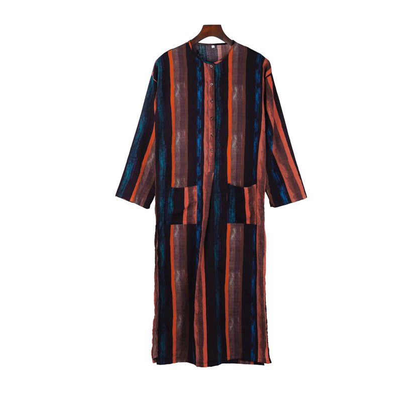 Men's Clothing spring and summer new Middle Eastern clothing long sleeved one piece Arabic menswear striped print Muslim men's robe_viptrois.com