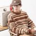 Loom Cross-Border European And Waist Line Striped Design Men's American Retro Round Neck Knitted Sweater Slim Fit Trendy Top_viptrois.com