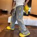 Men's Clothing Jeans Hand Painted Inkjet Printing Fashionable All Match Washed Distressed Straight Pants_viptrois.com