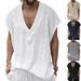 Men's Oversized V-Neck Sleeveless Shirt - Breathable Loose Fit Summer Tank Top With Jacquard Detail_viptrois.com