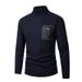Men's High Neck Knit Sweater With Patchwork Design, Fleece-Lined Warm Pullover For Autumn Winter, Slim Fit Casual Comfortable Tops_viptrois.com