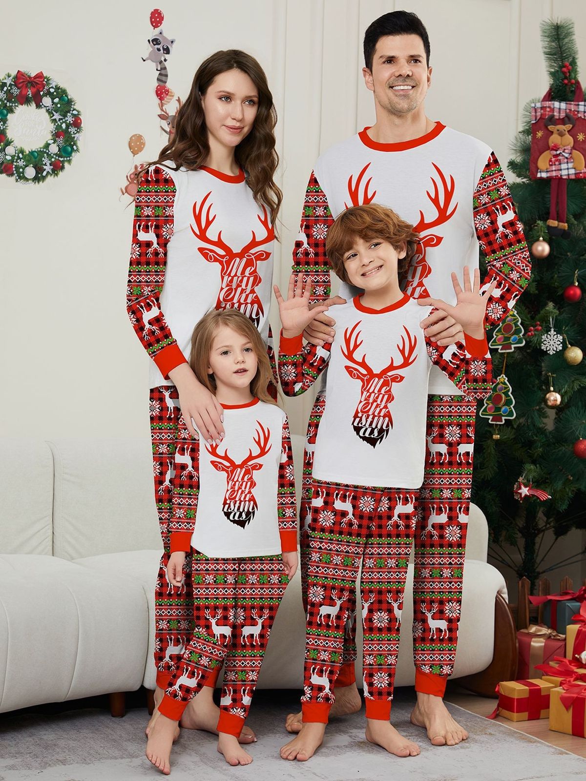 Christmas deer letter Snowflake Christmas family dress printed home dress pajamas_viptrois.com