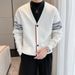 New Cardigan V-neck Knitted Sweater Men's Striped Slim Fit Business Line Jacket_viptrois.com