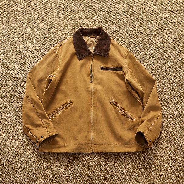 Chaqueta De Trabajo Tejida De Sarga Retro De Color Caqui Ami, Top Holgado Con Solapa Lavada Para Hombre_viptrois.com