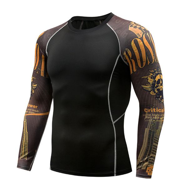 Man's clothing Sports tights fashion graffiti flower arms long sleeves breathable sports quick drying fitness clothes_viptrois.com