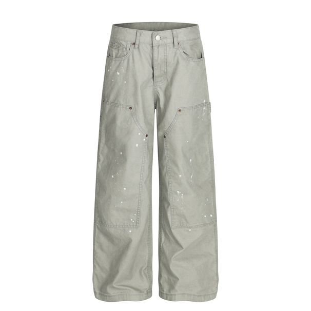 Z031 American Retro Men's And Women's Street High-end Sense Handmade Ink Design High Street Men's Loose Casual Overalls_viptrois.com