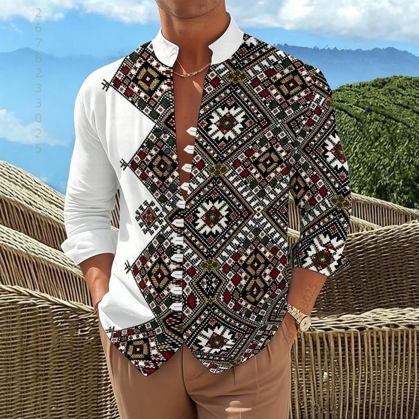 Camisa De Hombre Nueva 2026, Estilo Casual, Estampada, Tipo Cárdigan, Manga Larga, Versátil, Para Vacaciones, Tela Cómoda._viptrois.com