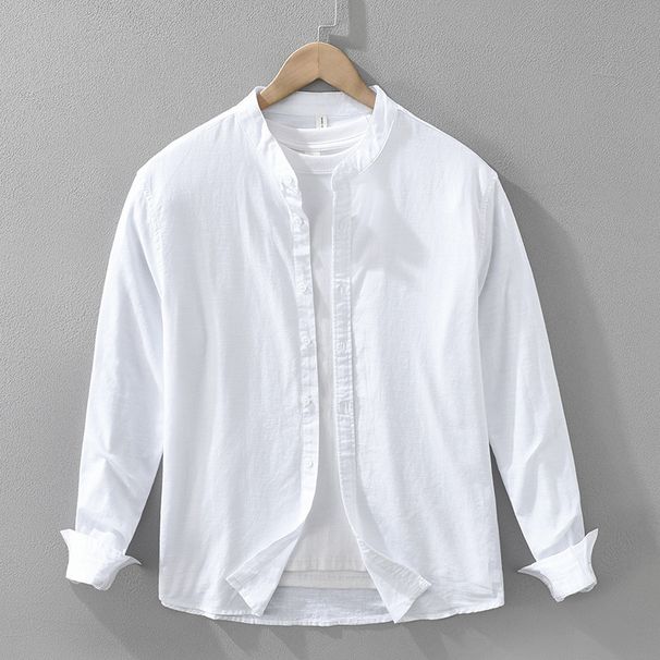 2026 Japanese-style Fresh Cotton-linen Long-sleeve Shirt Men, Versatile, Artistic, Casual, Loose-fitting, Stand-up_viptrois.com