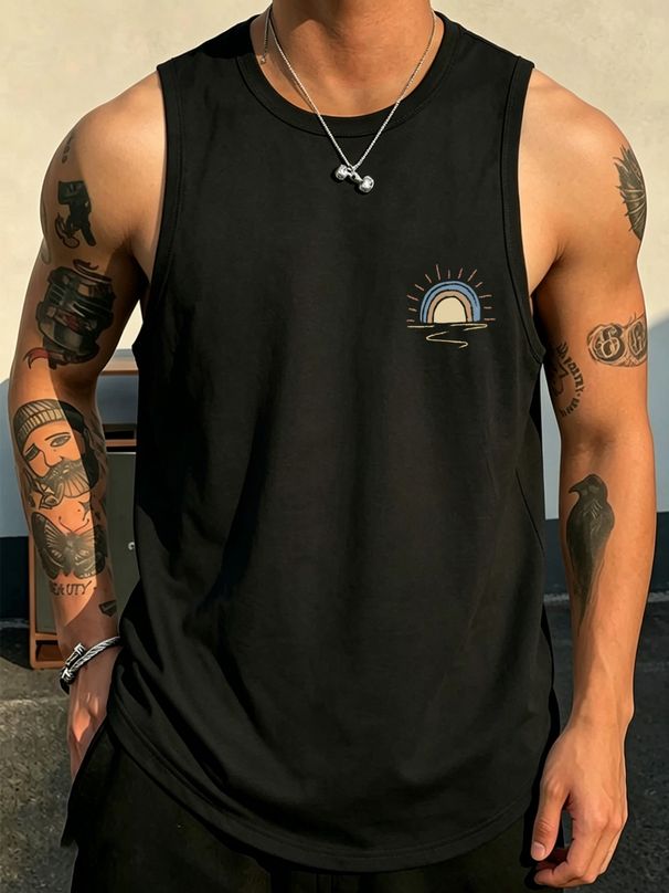 Canotta Uomo Girocollo 100% Cotone Stampa Scritta Morbida Traspirante Senza Maniche Pendolarismo Quotidiano Sport Estivo Multicolore_viptrois.com