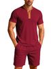 Men's Color Block Short Sleeve Button-Up Shirt & Shorts Set – Stylish Summer Casual Outfit (S-XXXL)_viptrois.com