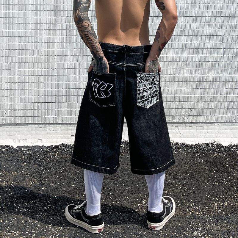 Men's Clothing Denim Shorts Loose Washed Cut Five Point Casual Pants_viptrois.com