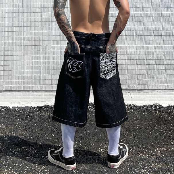 Men's Clothing Denim Shorts Loose Washed Cut Five Point Casual Pants_viptrois.com