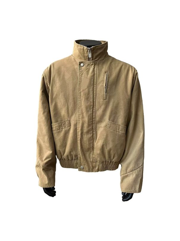 Vintage Stand Up Collar Silhouette Workwear Jacket, Cotton Jacket, Spring And Autumn Short Loose Casual Versatile Jacket_viptrois.com