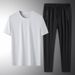Men's Clothing Ice Silk Round Neck T-shirt Sports Air Conditioning Trousers Ice Silk Suit_viptrois.com