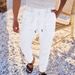 Men's Clothing Fashion Solid Color Casual Linen Straight Trousers_viptrois.com