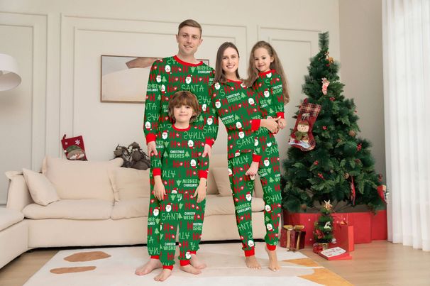 Christmas Snowman Snowflake letters cartoon Christmas parent-child suit printed homewear pajamas_viptrois.com