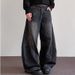 Gradient Color Scimitar Jeans Loose Straight Wide Leg Casual Pants mid Waist Polyester Blend for Men And Women Neutral Lazy Style_viptrois.com