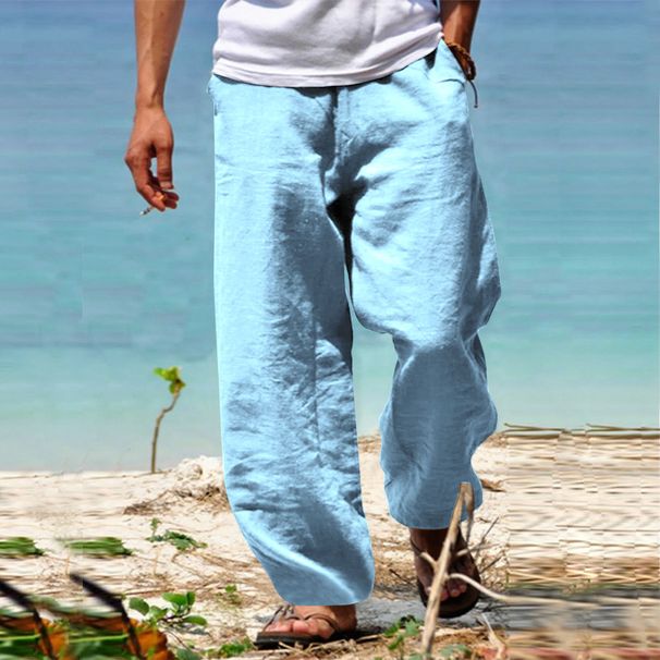 Men's Clothing Cotton And Linen Casual Pants Spring Loose Cotton And Linen Drawstring Hip Hop Light Wide Leg Straight Pants_viptrois.com
