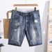 Men's Clothing Worn And Ripped Denim Shorts Youth Comfortable Slim Fit Simple Denim Shorts_viptrois.com