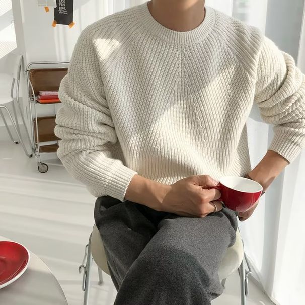 Men's Clothing New Autumn And Winter Solid Color Sweater For Men Couples Round Neck Pullover Loose Knitted Sweater_viptrois.com