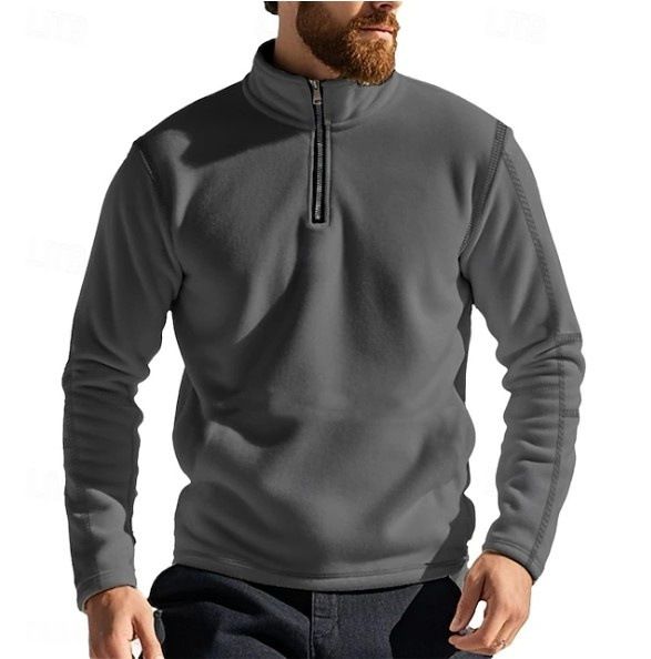 Men's Fleece Stand Collar Half-Zip Pullover Sweatshirt - Stylish Casual Long Sleeve Top For Autumn & Winter_viptrois.com