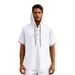 Men's Summer Simple Loose Casual Trendy Linen Button Beach Hooded Henley Short Sleeve Shirt_viptrois.com