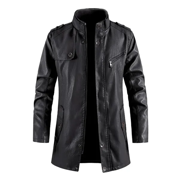 Coat Long Outwear Fashion Warm Casual Vintage Clothing Men Biker Jackets New Mens Long Slim Thick Fleece Winter Leather Jacket_viptrois.com